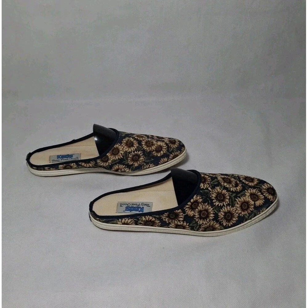 Vintage Keds Bayshore Sunflower Canvas Slip on Sandals Mules Women's 7.5 Navy Bl - Picture 6 of 9